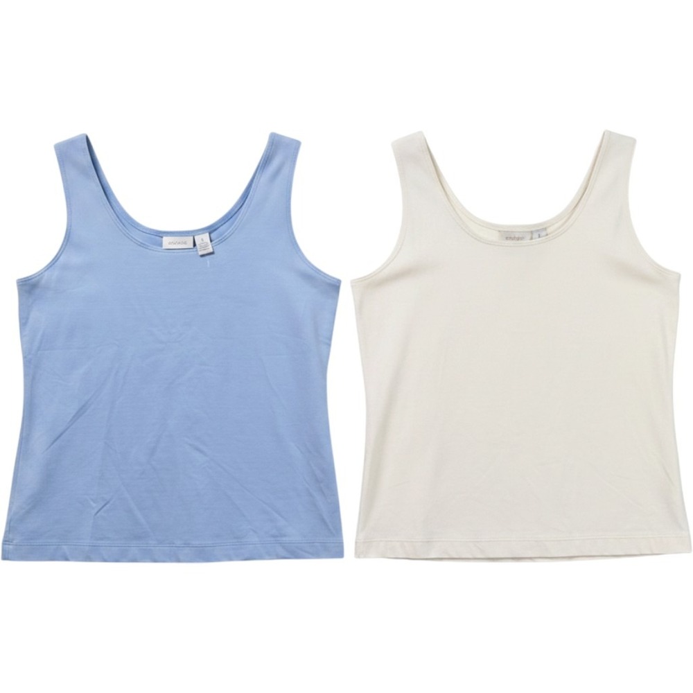 Chico's Microfiber Tank Tops Set of 2 Light Blue Cream Scoop Neck Size 1 Medium